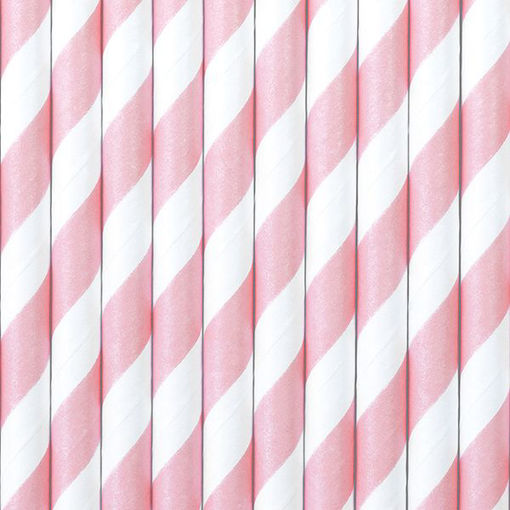 Picture of PAPER STRAWS STRIPED PINK 19.5CM - 10 PACK